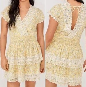 American Eagle Ruffle Tiered Floral Lace Bohemian Mini Dress